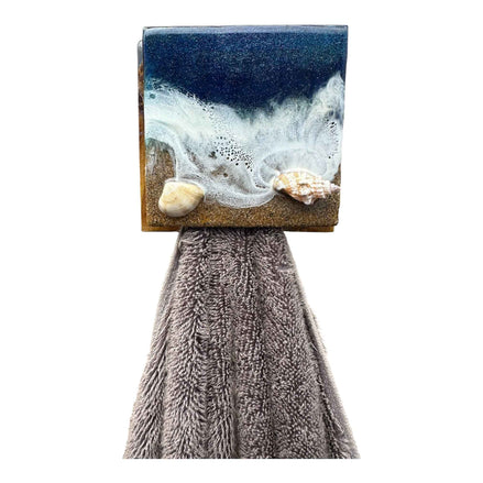 Wave & Hang™ Ocean Towel Hook – Handmade Resin & Exotic Wood Marble Holder