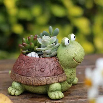Resin turtle planter with multicolor shell, handmade decorative pot for succulents

