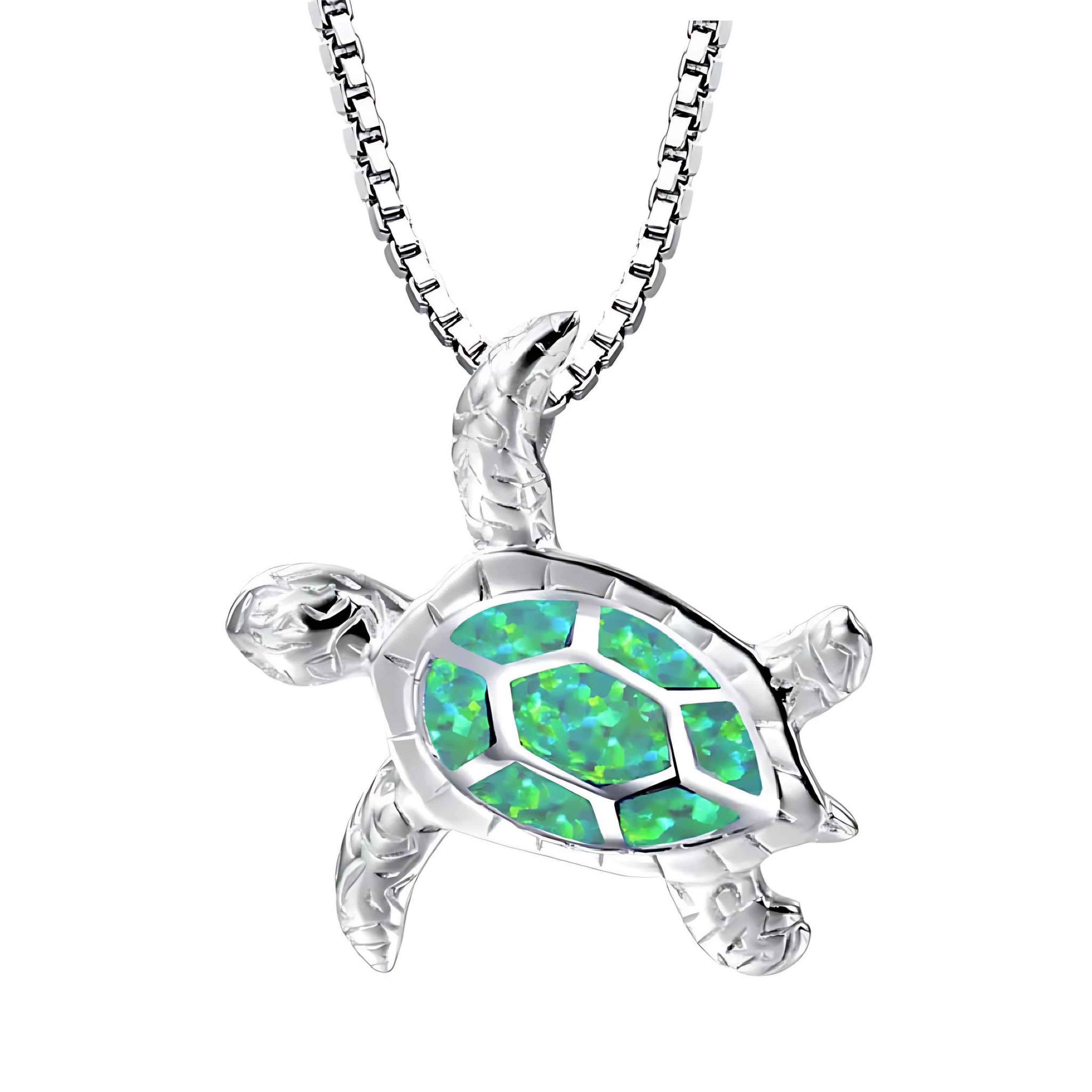 Blue Ocean Turtle Necklace – Elegant Ocean-Inspired Silver Pendant with Adjustable Chain