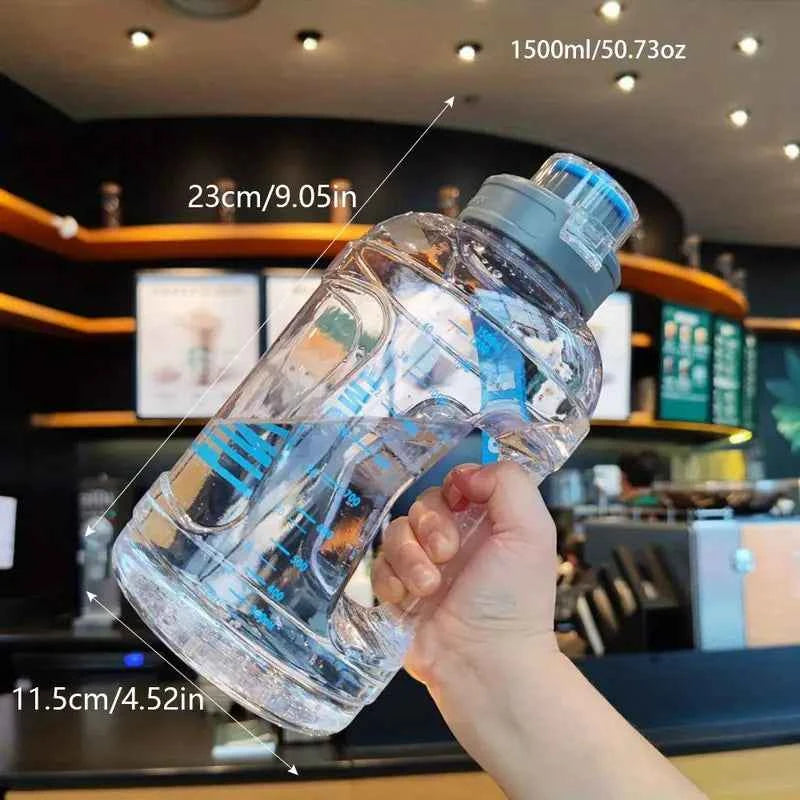 1500ml Transparent Sports Water Bottle with Handle – Leak-Proof, Portable, Large Capacity