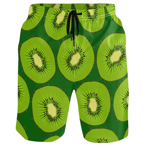 visesunny Summer Green Kiwi Fruit Print Mens Swimtrunks Quick Dry Casual Hawaiian Mesh Lining Beach Board Shorts