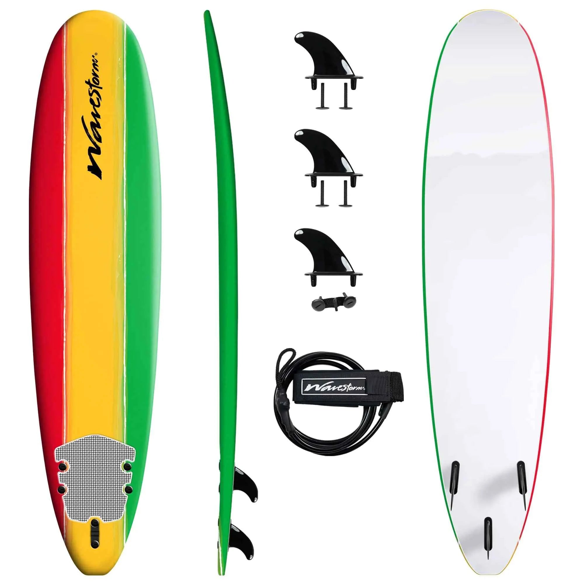 Wavestorm® 8ft Classic Soft Top Surfboard – Rasta Edition | Beginner & Pro Friendly | Complete Package